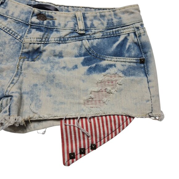 Blue Dog Shorts Womens Large Bleached Denim Distressed Stars Stripes Flag USA - Picture 3 of 15